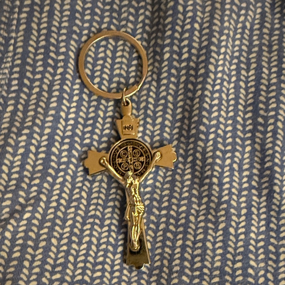 Gold Color Saint Benedict Cross Key Holder
